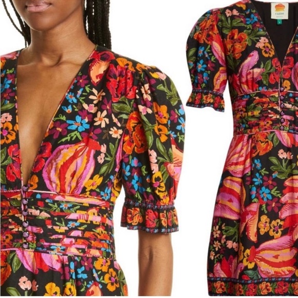 Farm Rio Spring Bananas Print Mini Dress XS - Picture 2 of 15